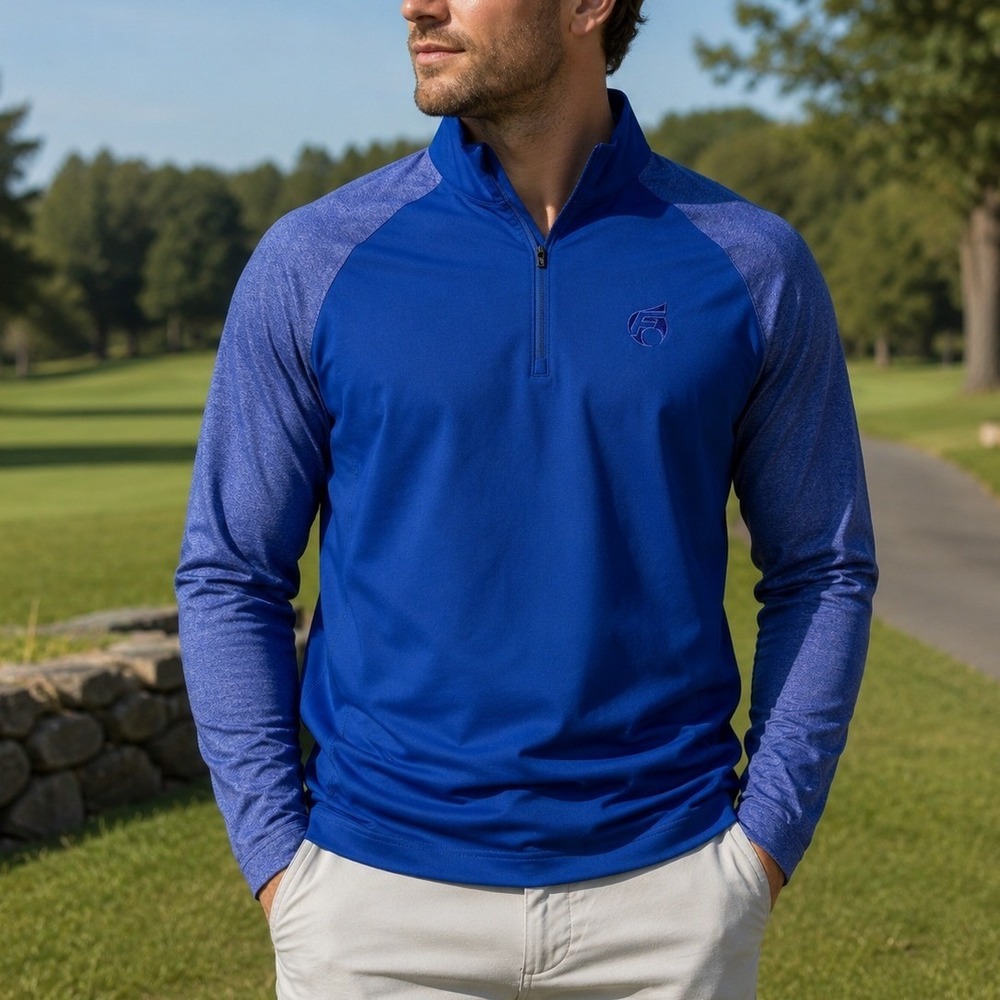 Cutter & Buck Mens Blue Quarter Zip Pullover Heathered Sleeve Golf Shirt Medium